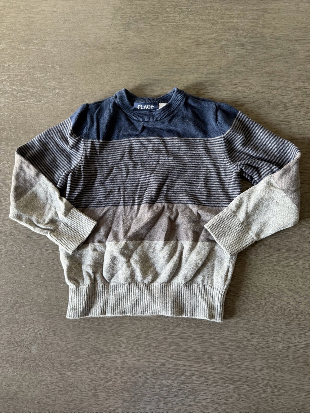 The Children's Place Navy and Gray Striped Crewneck Sweater